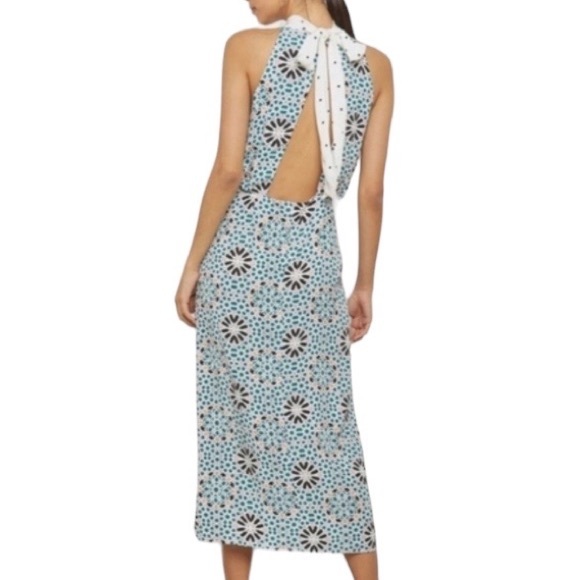 TOPSHOP Geo Moorish Moroccan Tile Tie Neck Halter Midi Dress size 6 - Picture 7 of 16